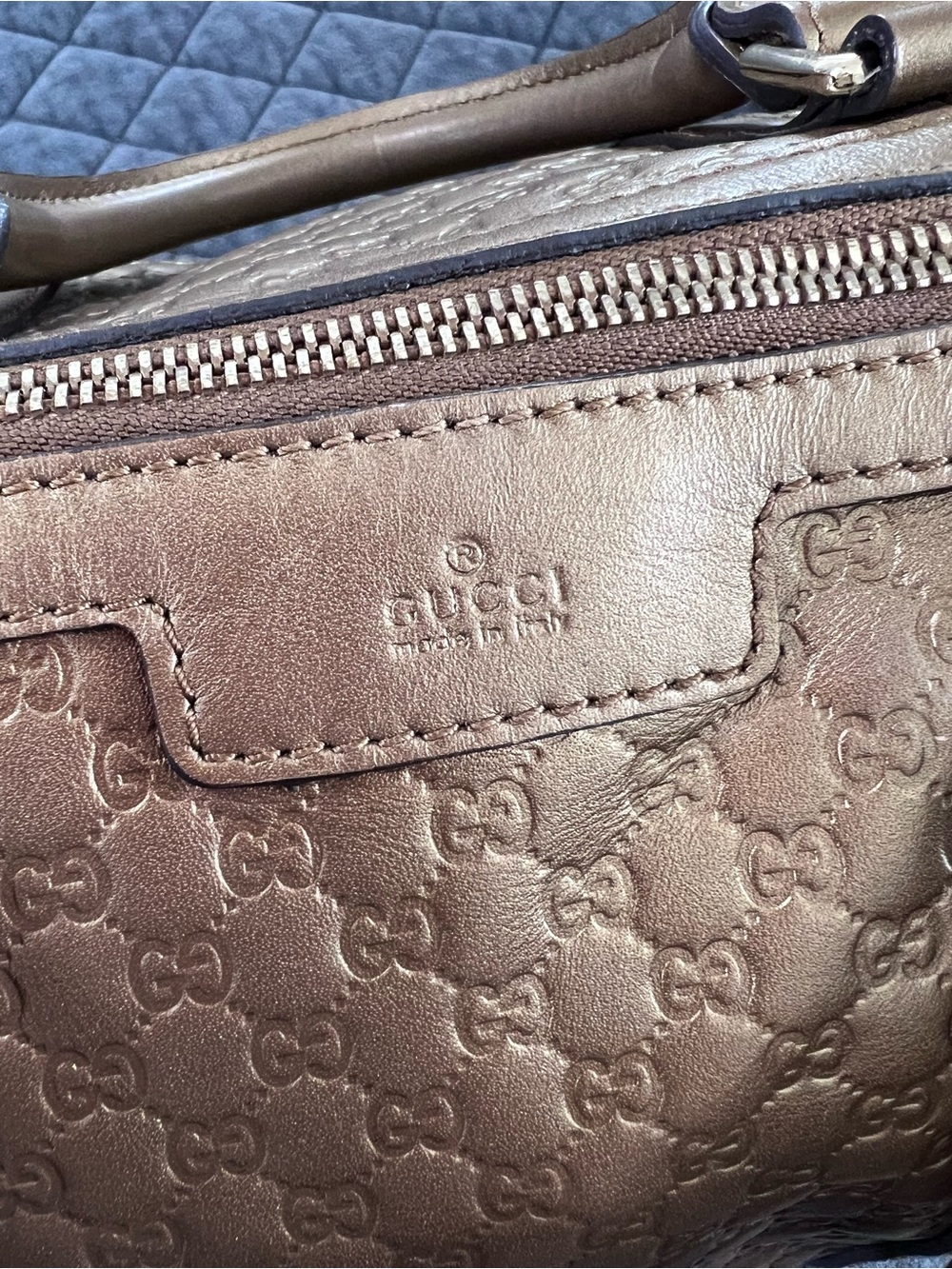 Gucci Boston Purse Metallic Bronze Duffle Bag Style Gold Crossbody Strap - Picture 6 of 16